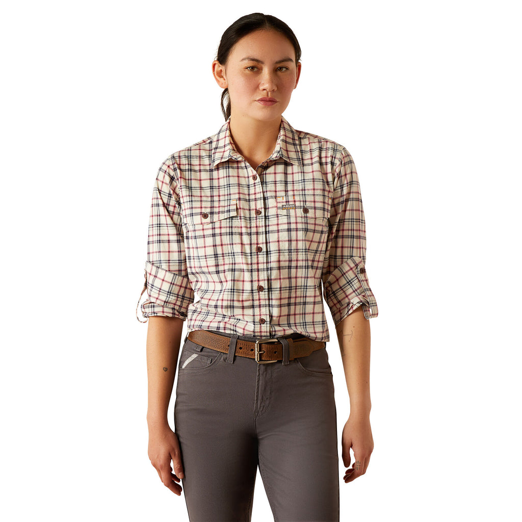 Ariat Womens Rebar Made Tough Durastretch L/S Work Shirt (10055078) Vanilla