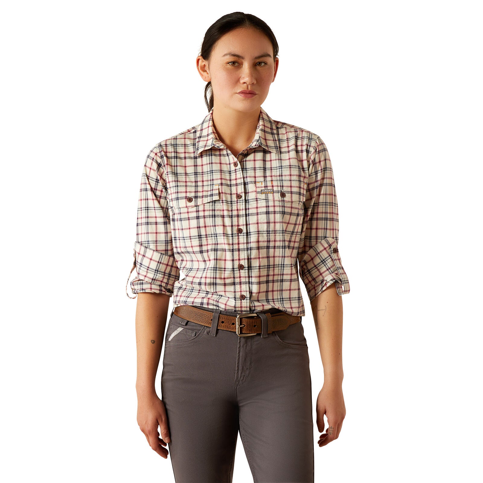 Ariat Womens Rebar Made Tough Durastretch L/S Work Shirt (10055078) Vanilla