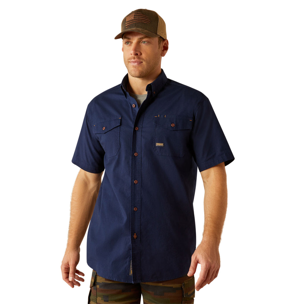 Ariat Mens Rebar Made Tough Durastretch S/S Work Shirt (10055263) Navy