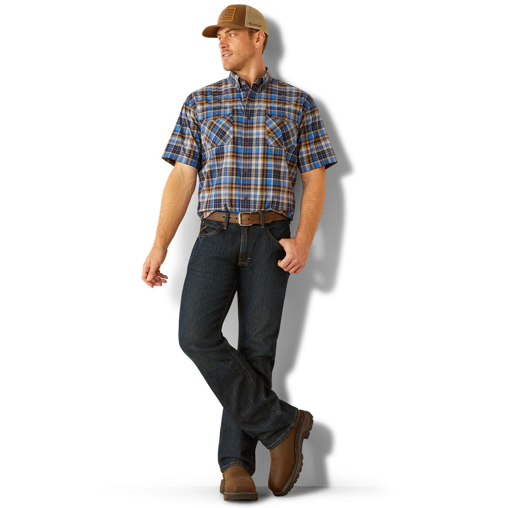 Ariat Mens Rebar Made Tough Durastretch S/S Work Shirt (10055267) Strong Blue