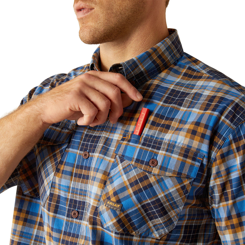 Ariat Mens Rebar Made Tough Durastretch S/S Work Shirt (10055267) Strong Blue