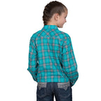 Just Country Girls Harper Half Button L/S Print Shirt (GWLS2549) Peacock Green Lurex Plaid