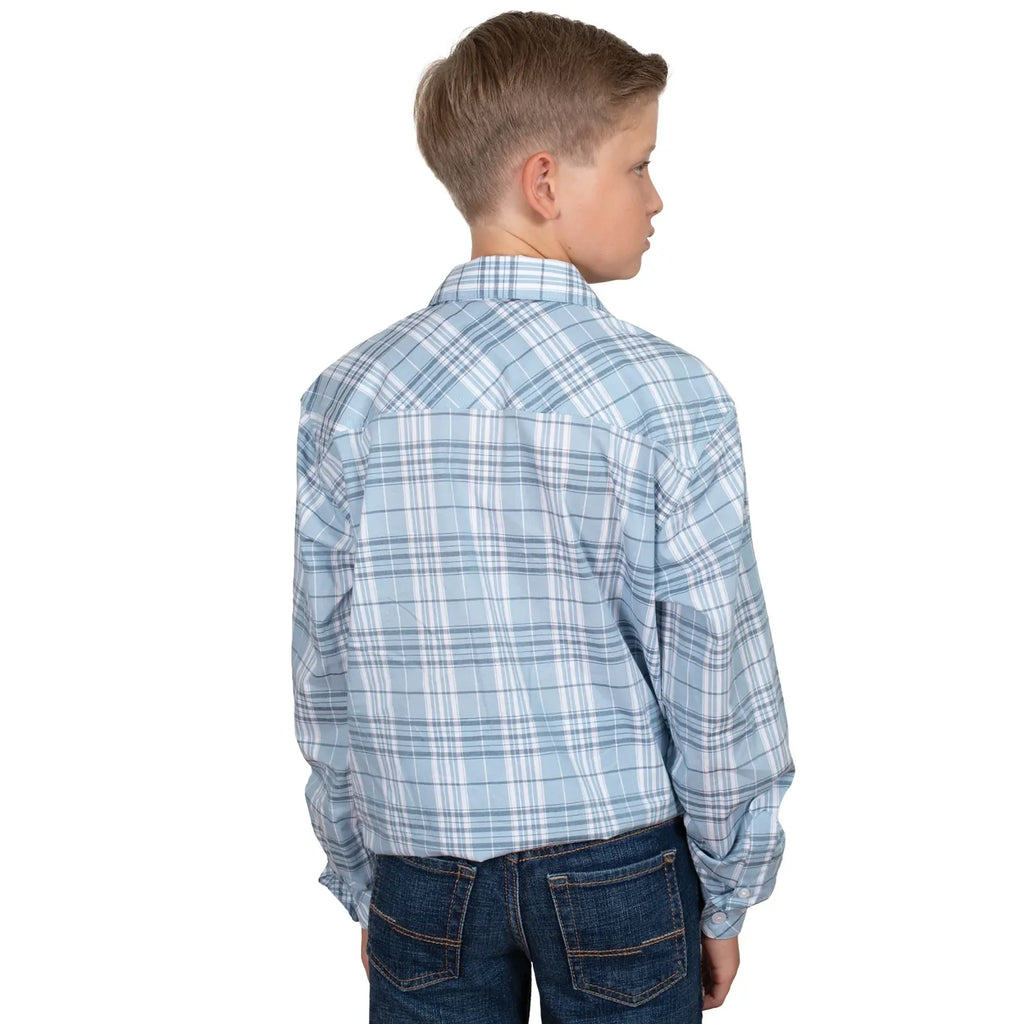 Just Country Boys Brayden Half Button L/S Print Shirt (BWLS2528) Light Blue Plaid