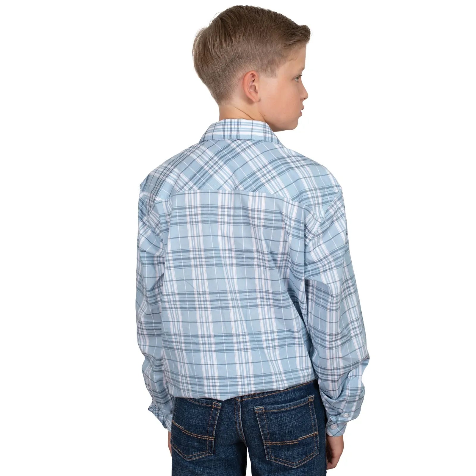 Just Country Boys Brayden Half Button L/S Print Shirt (BWLS2528) Light Blue Plaid
