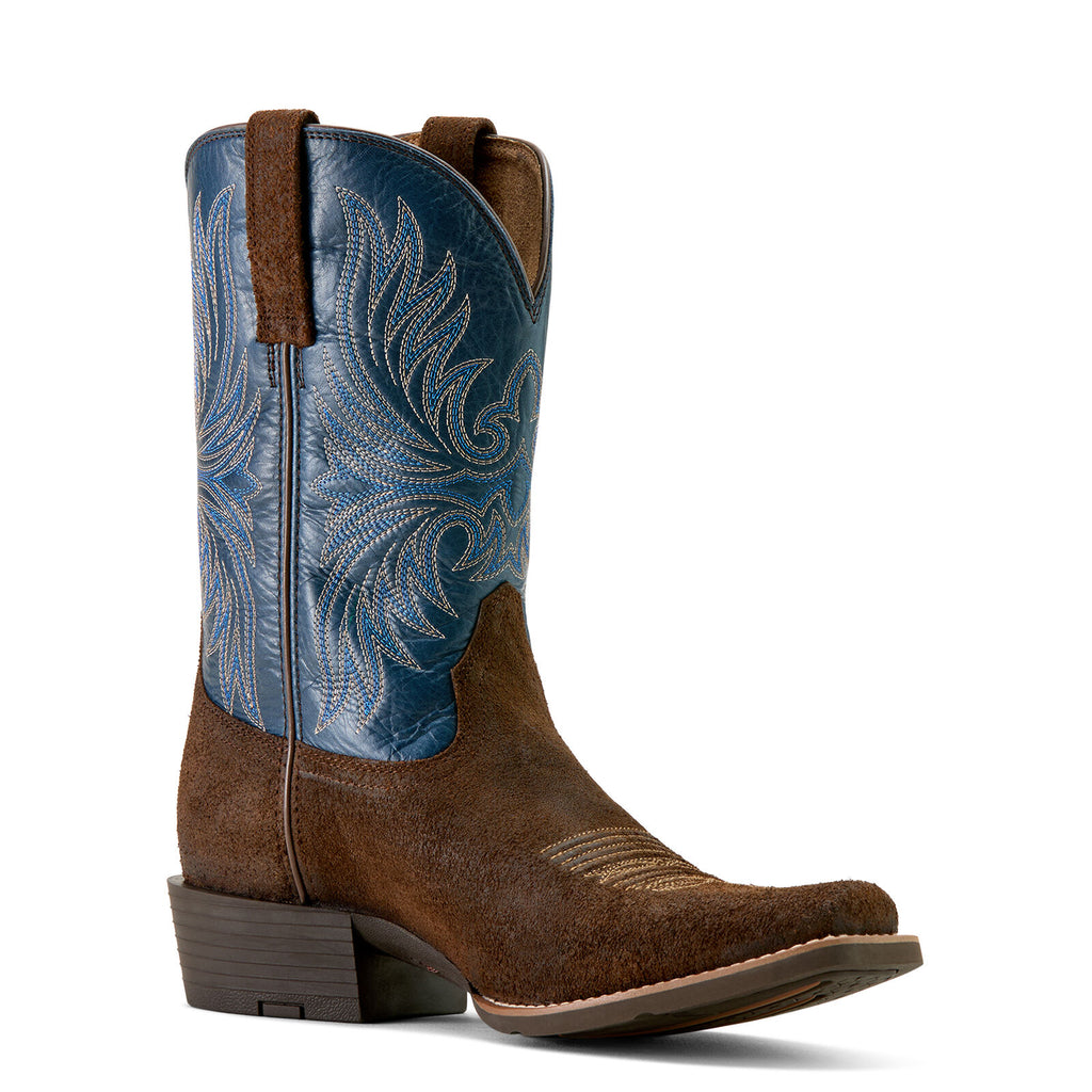 Ariat Mens Sport Narrow Cutter Toe Western Boots (10063961) Aged Smokehouse Roughout/Midnight Blue