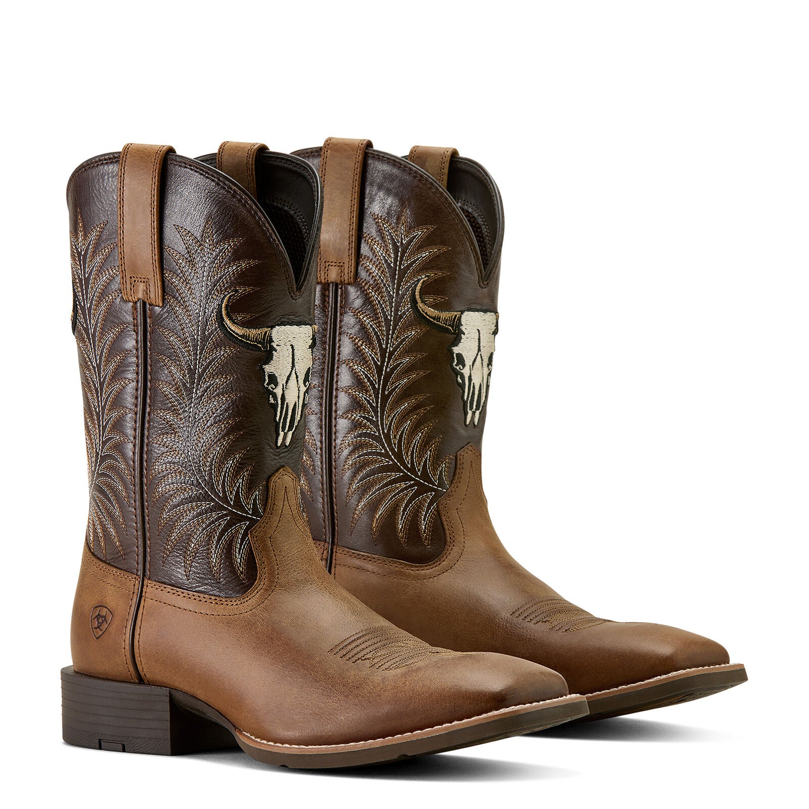 Ariat Mens Sport Steer Skull Western Boots (10064053) Sandstorm/Bitter Chocolate