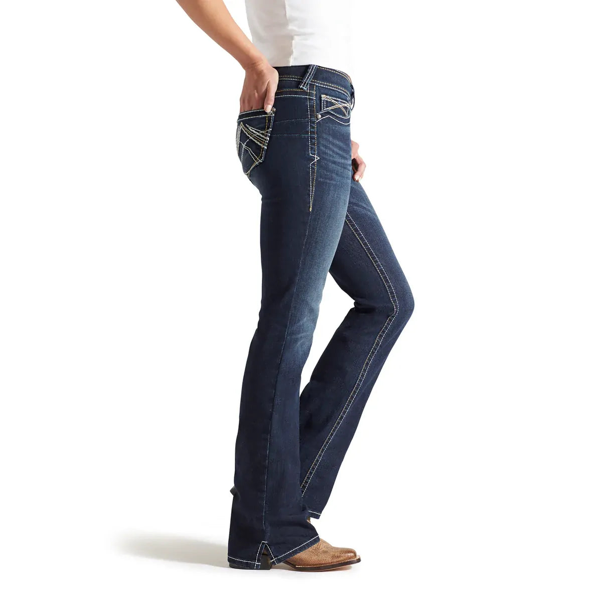 Ariat Womens R.E.A.L. Mid Rise Stretch Whipstitch Bootcut Jeans (10014022) Ocean