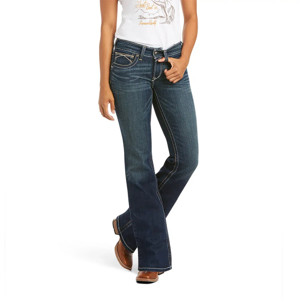 Ariat Womens R.E.A.L. Mid Rise Stretch Whipstitch Bootcut Jeans (10014022) Ocean