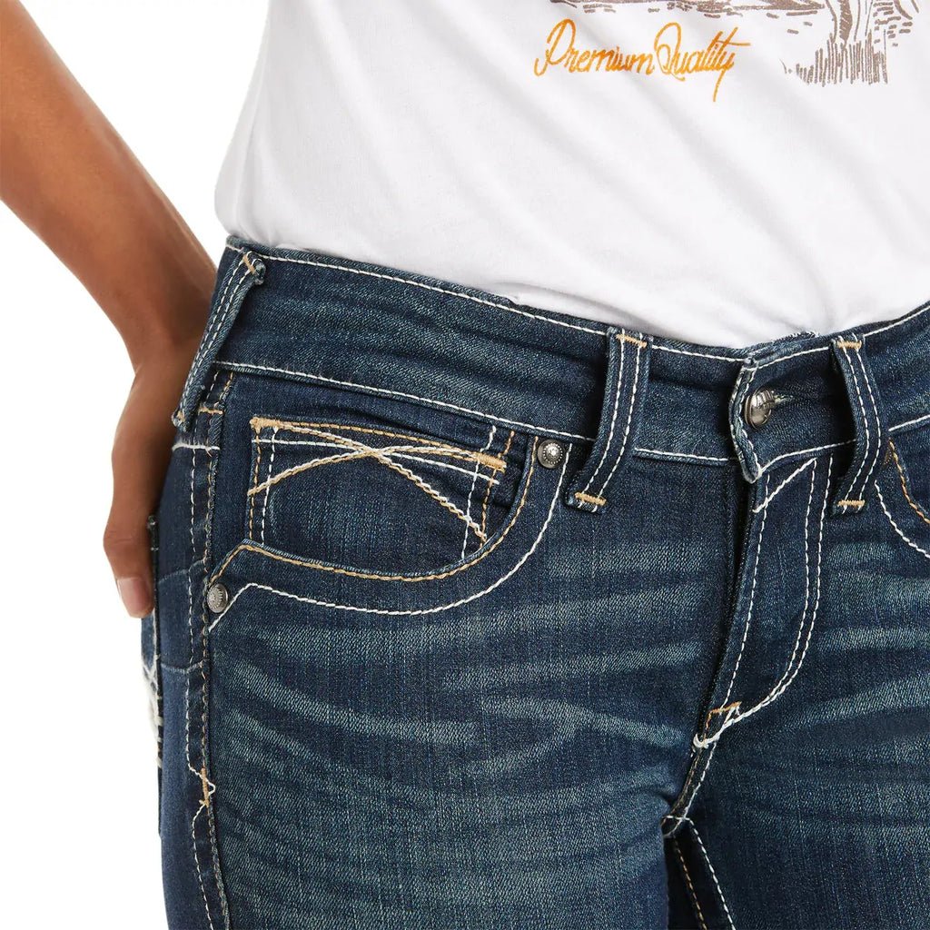 Ariat Womens R.E.A.L. Mid Rise Stretch Whipstitch Bootcut Jeans (10014022) Ocean