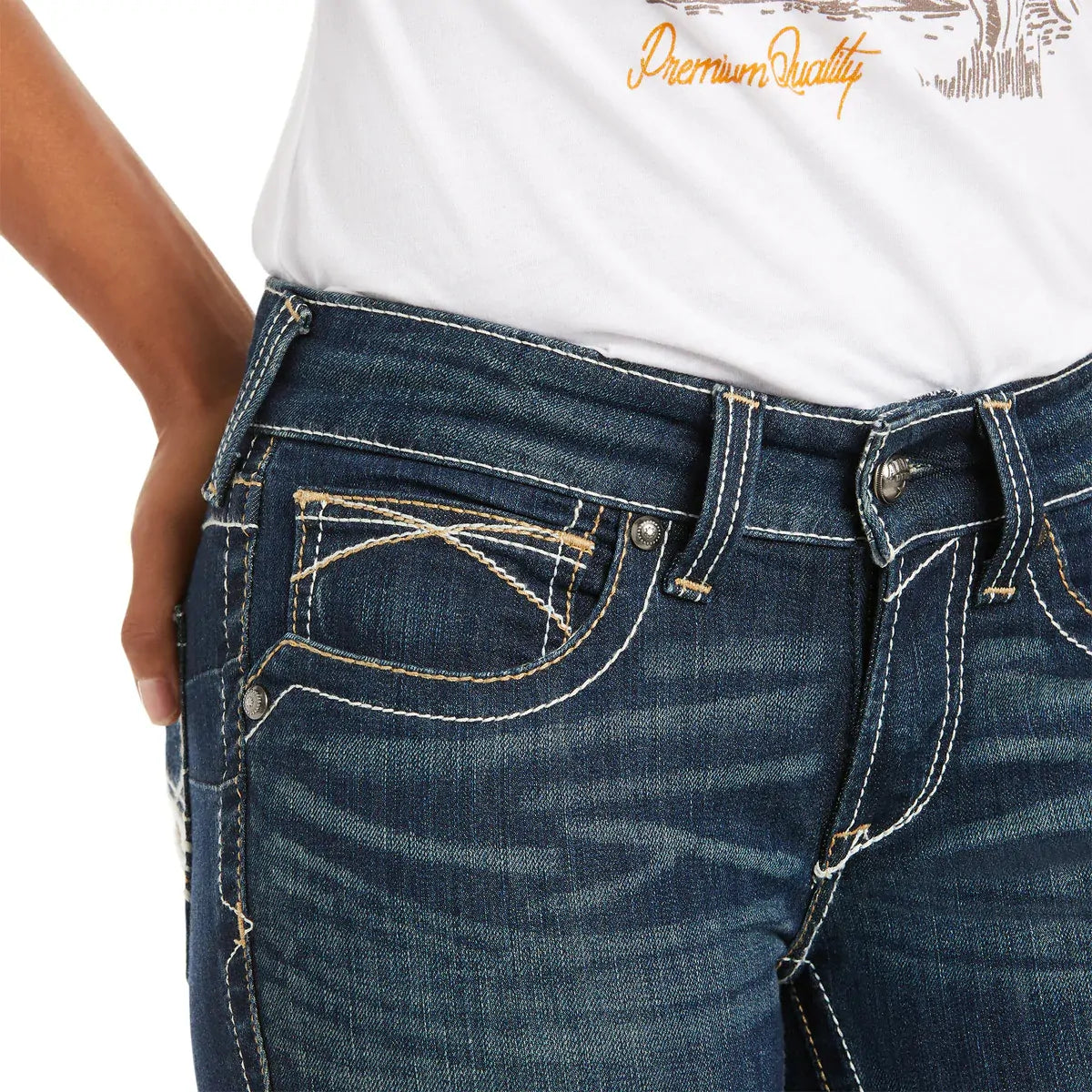 Ariat Womens R.E.A.L. Mid Rise Stretch Whipstitch Bootcut Jeans (10014022) Ocean
