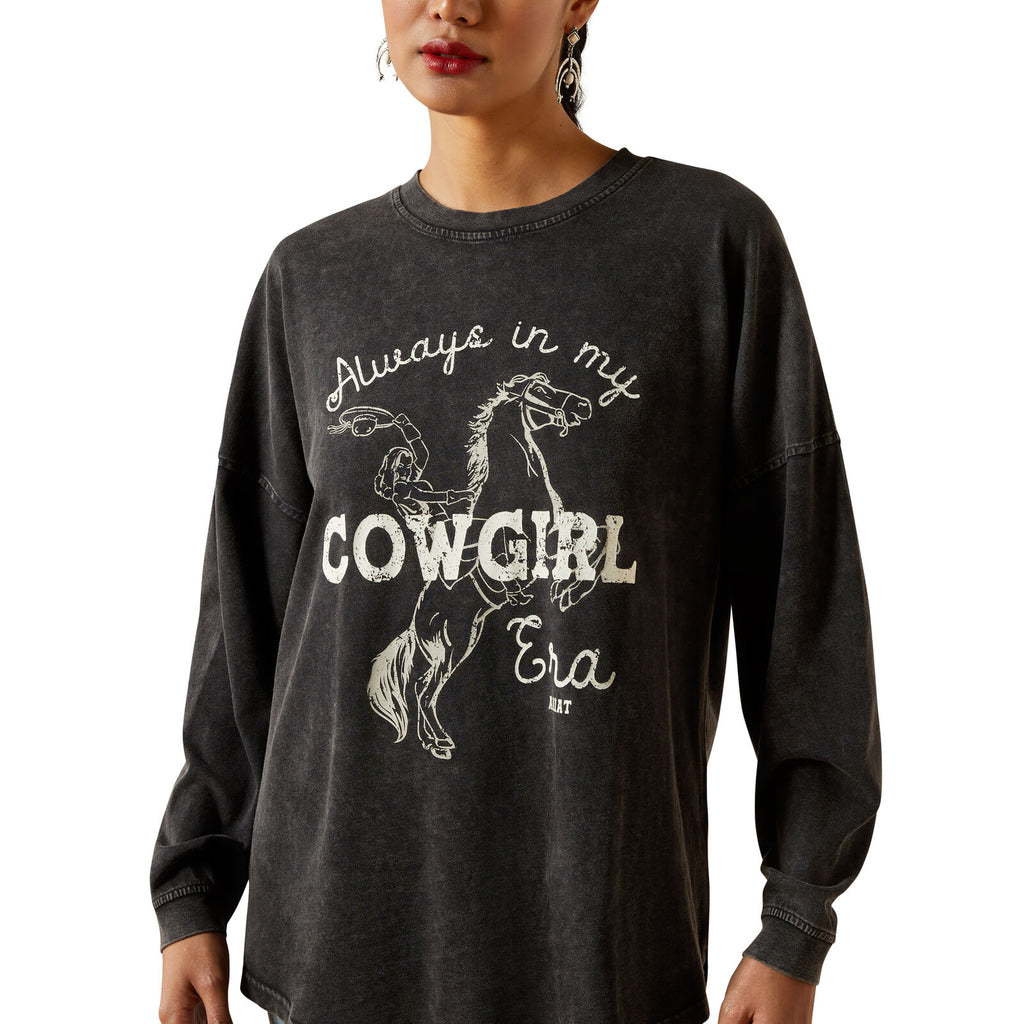 Ariat Womens Canvas Oversized L/S Tee (10062838) Black Mineral Wash