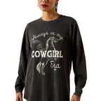 Ariat Womens Canvas Oversized L/S Tee (10062838) Black Mineral Wash
