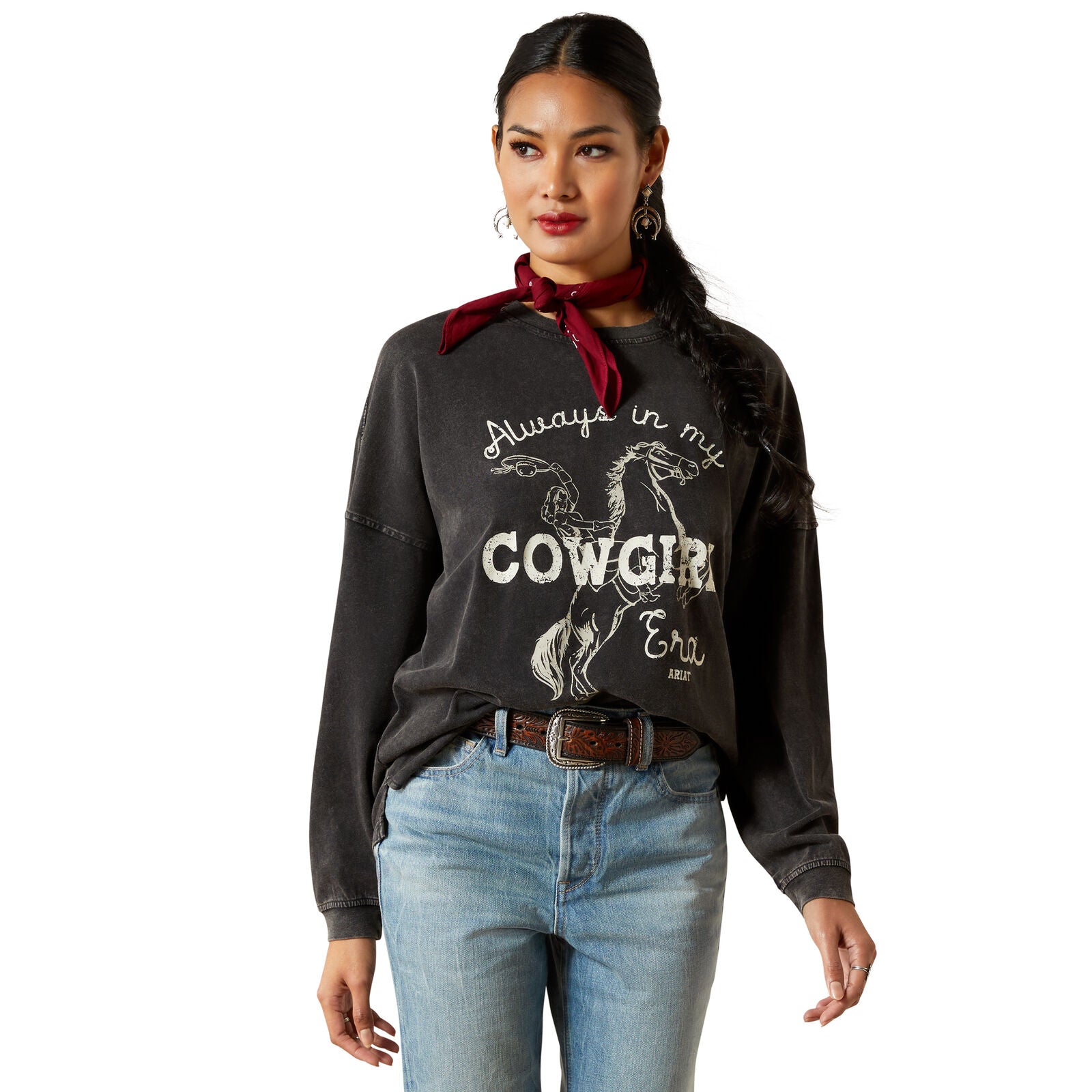 Ariat Womens Canvas Oversized L/S Tee (10062838) Black Mineral Wash