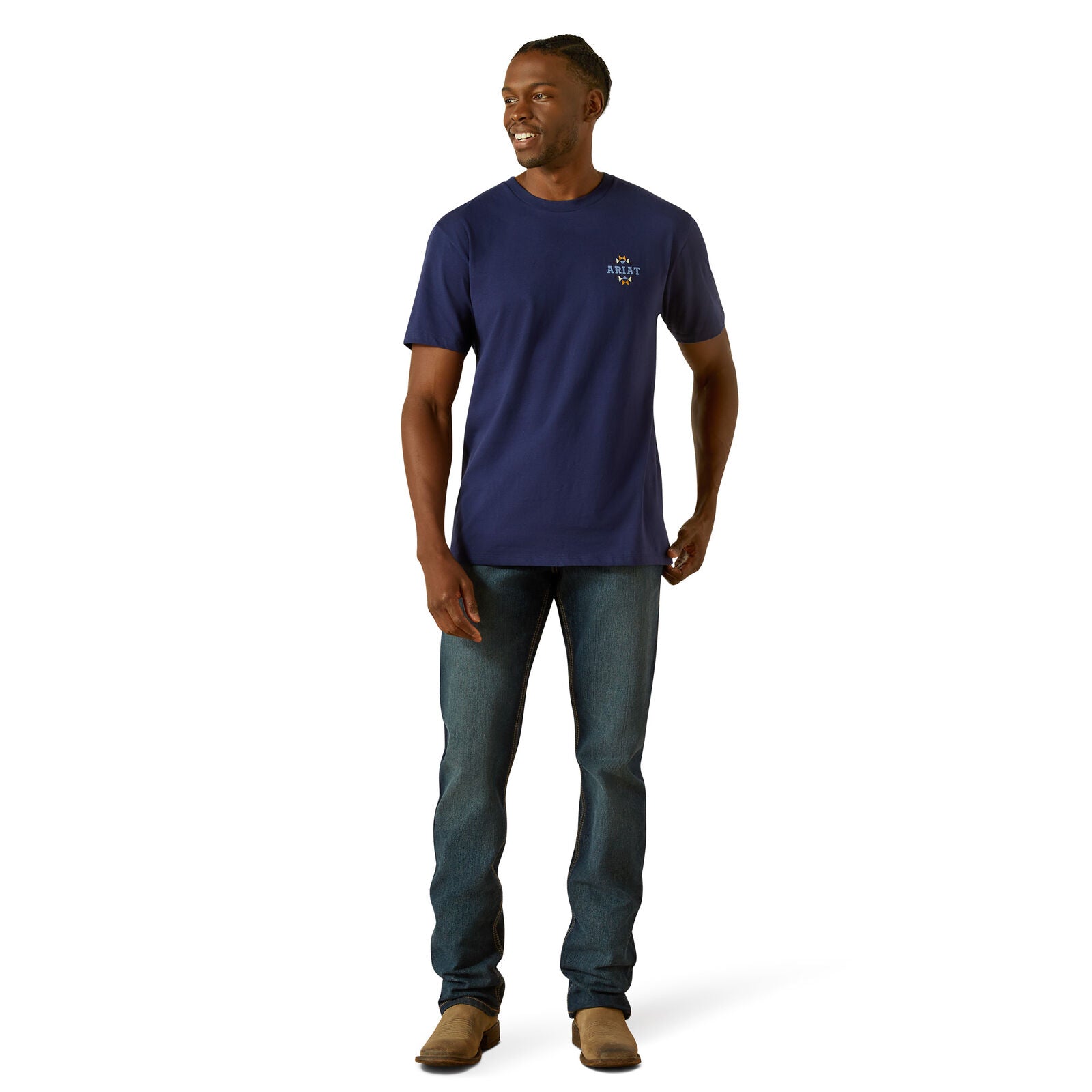 Ariat Mens Woven West S/S Tee (10062418) Medieval Blue