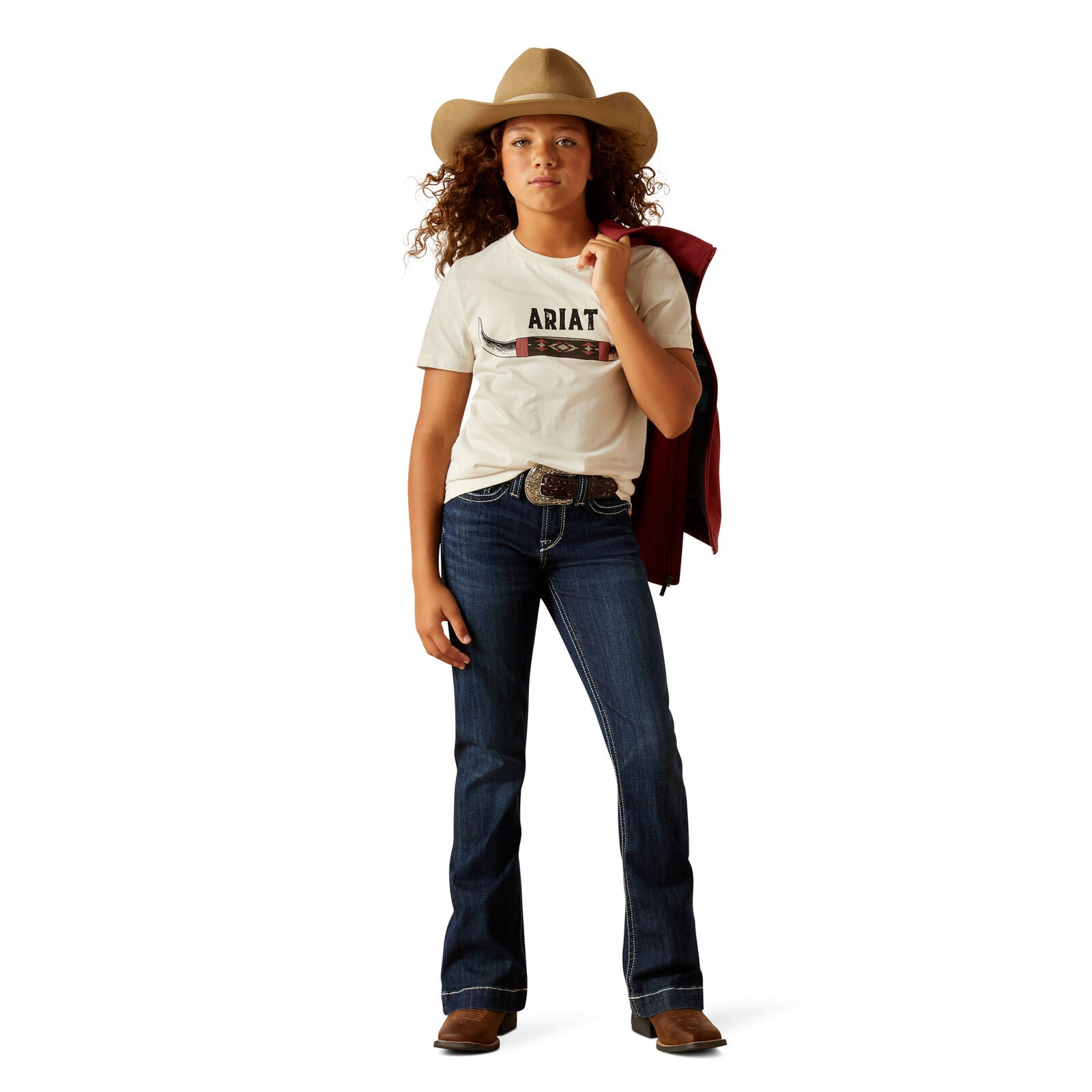 Ariat Girls Bull Horns S/S Tee (10062872) Natural