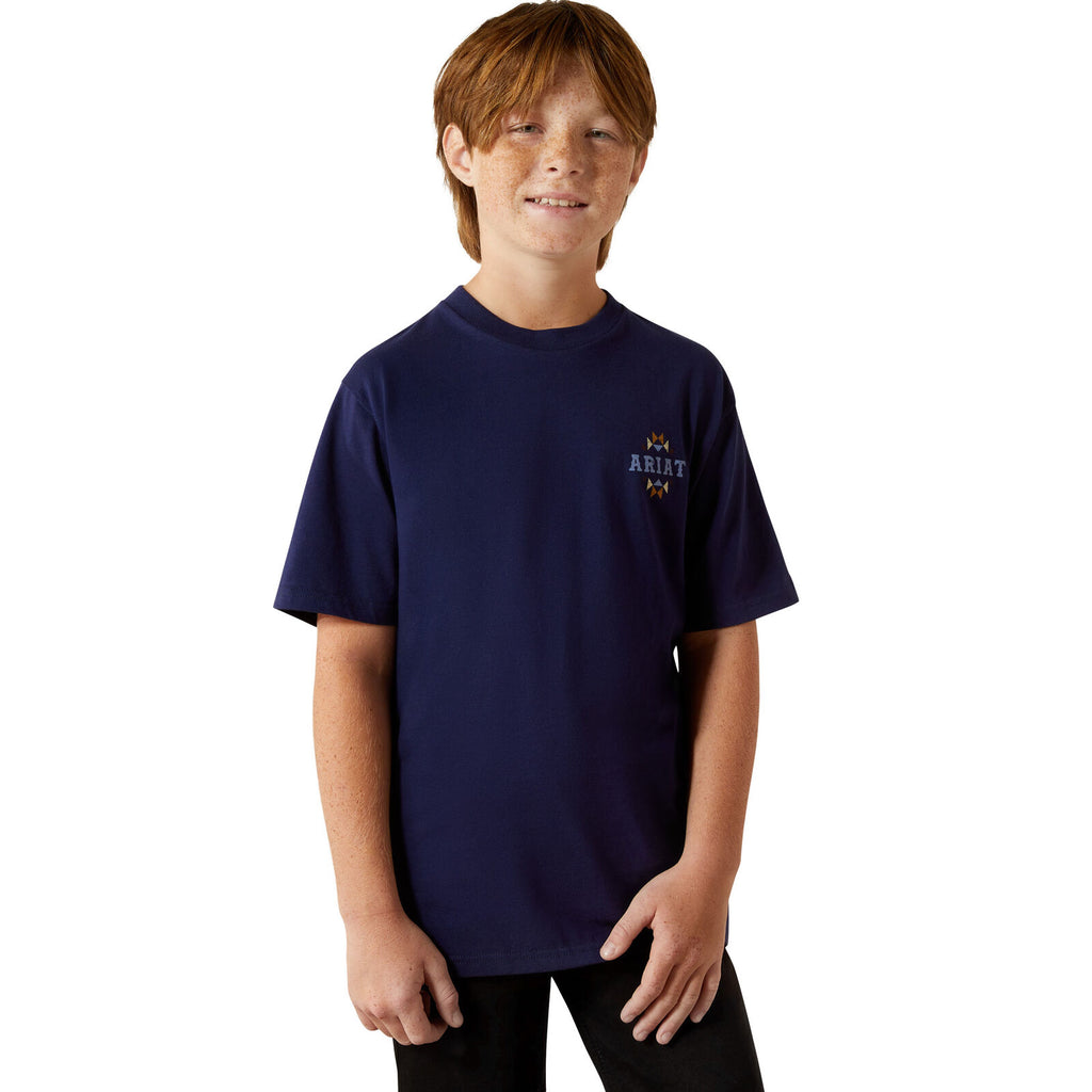 Ariat Boys Woven West S/S Tee (10062409) Blue