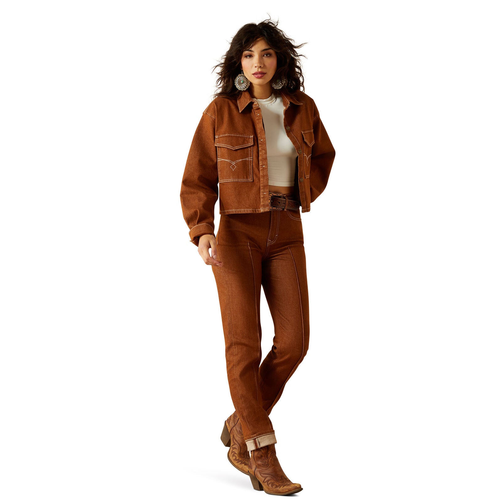 Ariat Womens Boxy Cropped Denim Jacket (10063166) Pecan Brown