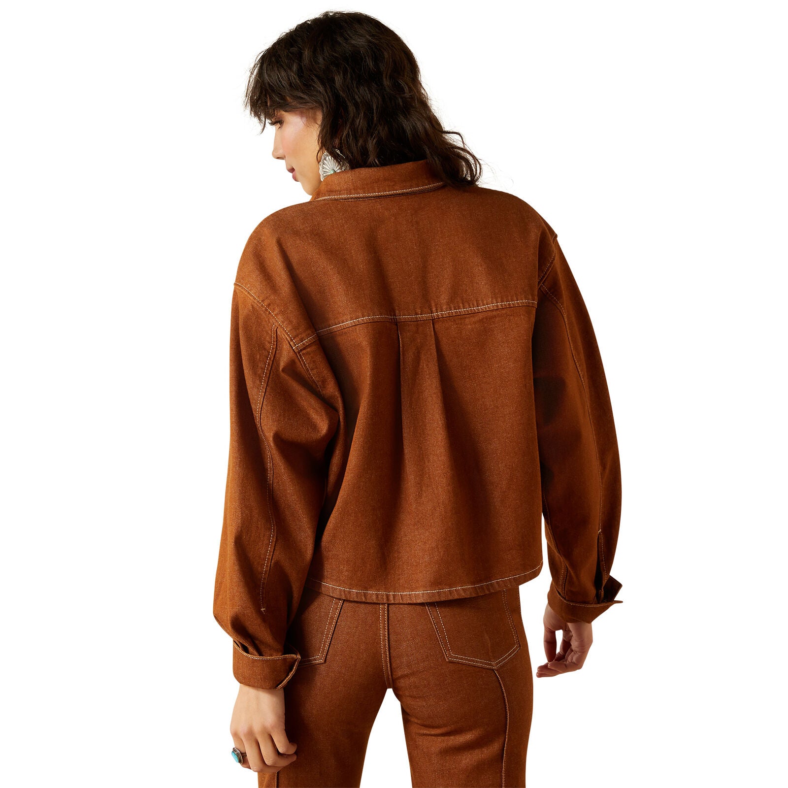 Ariat Womens Boxy Cropped Denim Jacket (10063166) Pecan Brown