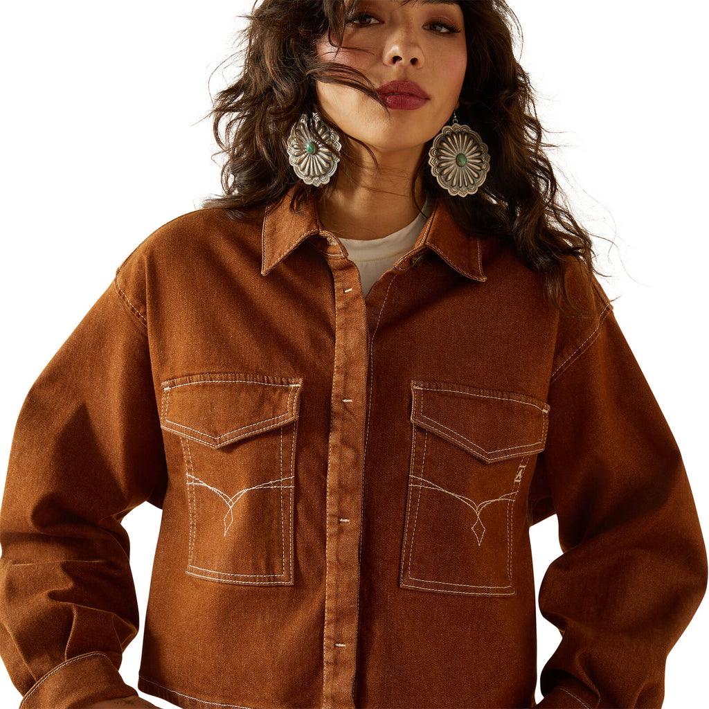 Ariat Womens Boxy Cropped Denim Jacket (10063166) Pecan Brown