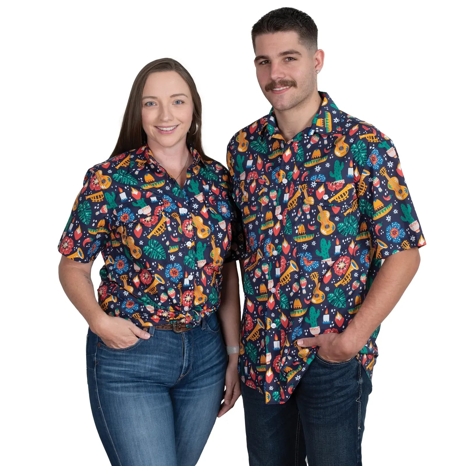 Just Country Mens Jordan Full Button S/S Print Shirt (MWSSR250) Navy Fiesta