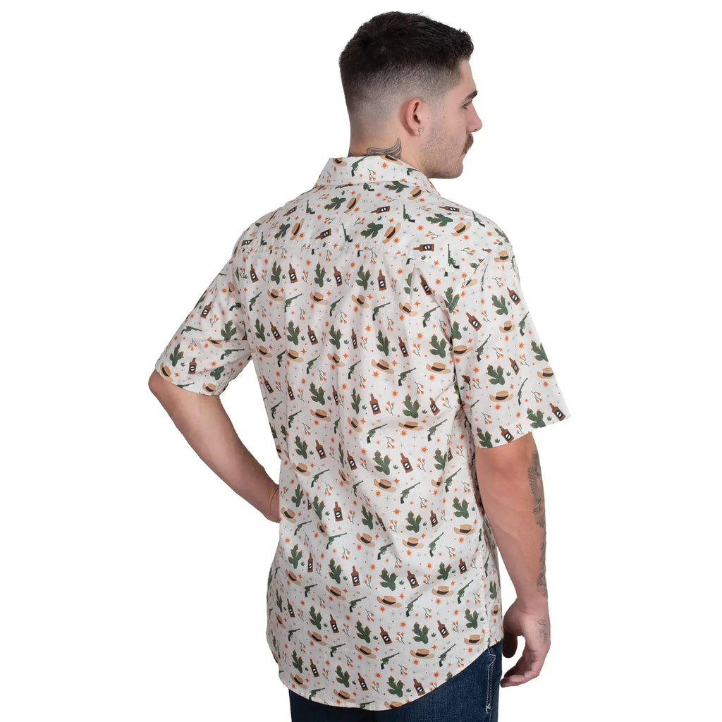 Just Country Mens Jordan Full Button S/S Print Shirt (MWSSR252) Stone Western Scene