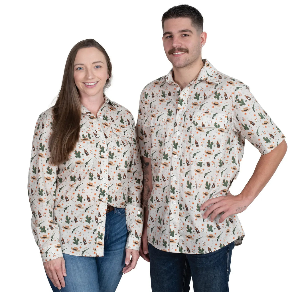 Just Country Mens Jordan Full Button S/S Print Shirt (MWSSR252) Stone Western Scene