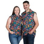 Just Country Mens Logan Half Button Sleeveless Print Shirt (MWNSR250) Navy Fiesta
