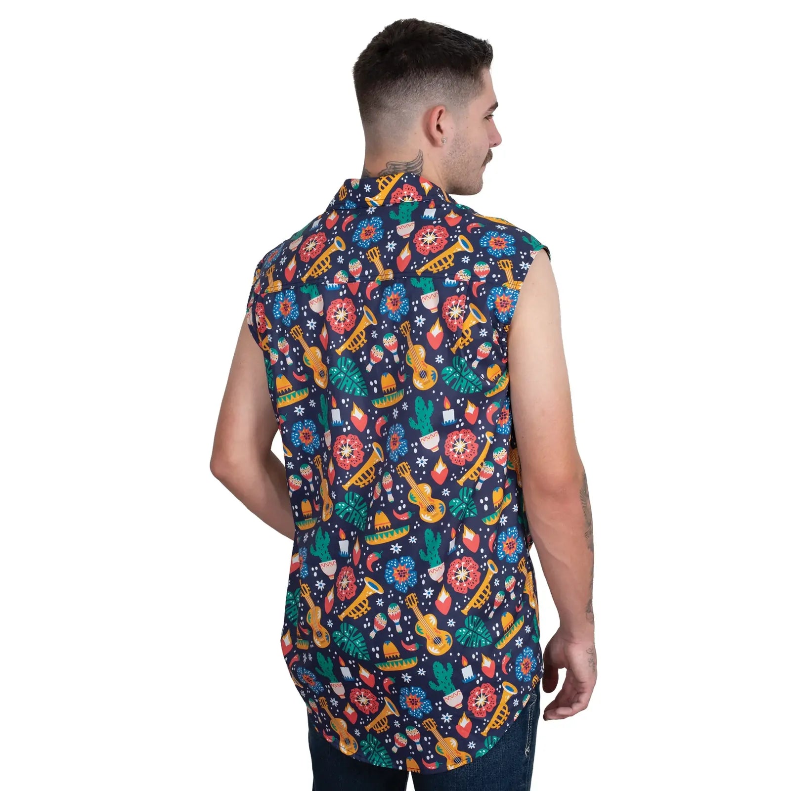 Just Country Mens Logan Half Button Sleeveless Print Shirt (MWNSR250) Navy Fiesta