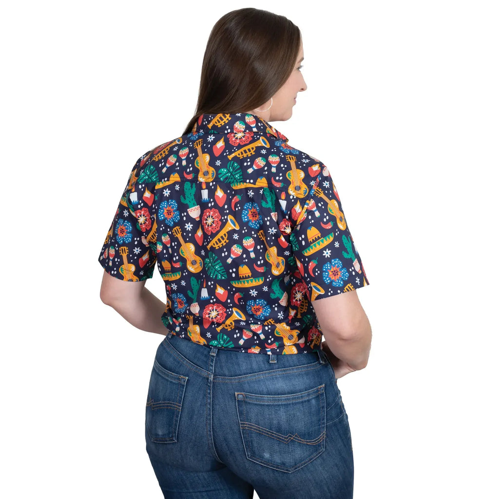 Just Country Womens Izzy Full Button S/S Print Shirt (WWSSR250) Navy Fiesta