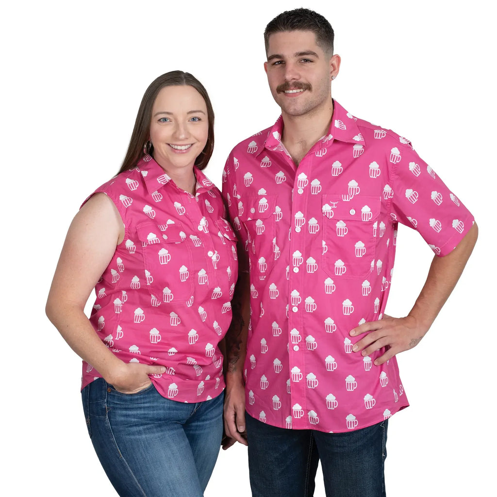 Just Country Womens Lilly Half Button Sleeveless Print Shirt (WWNSR253) Rose Brew