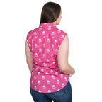 Just Country Womens Lilly Half Button Sleeveless Print Shirt (WWNSR253) Rose Brew