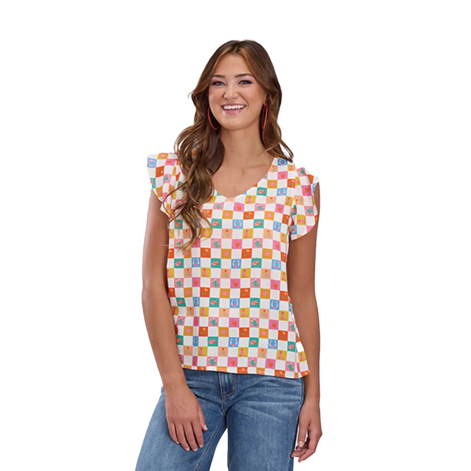 Roper Womens Five Star Collection Sleeveless Blouse (52590082) Print White [SD]