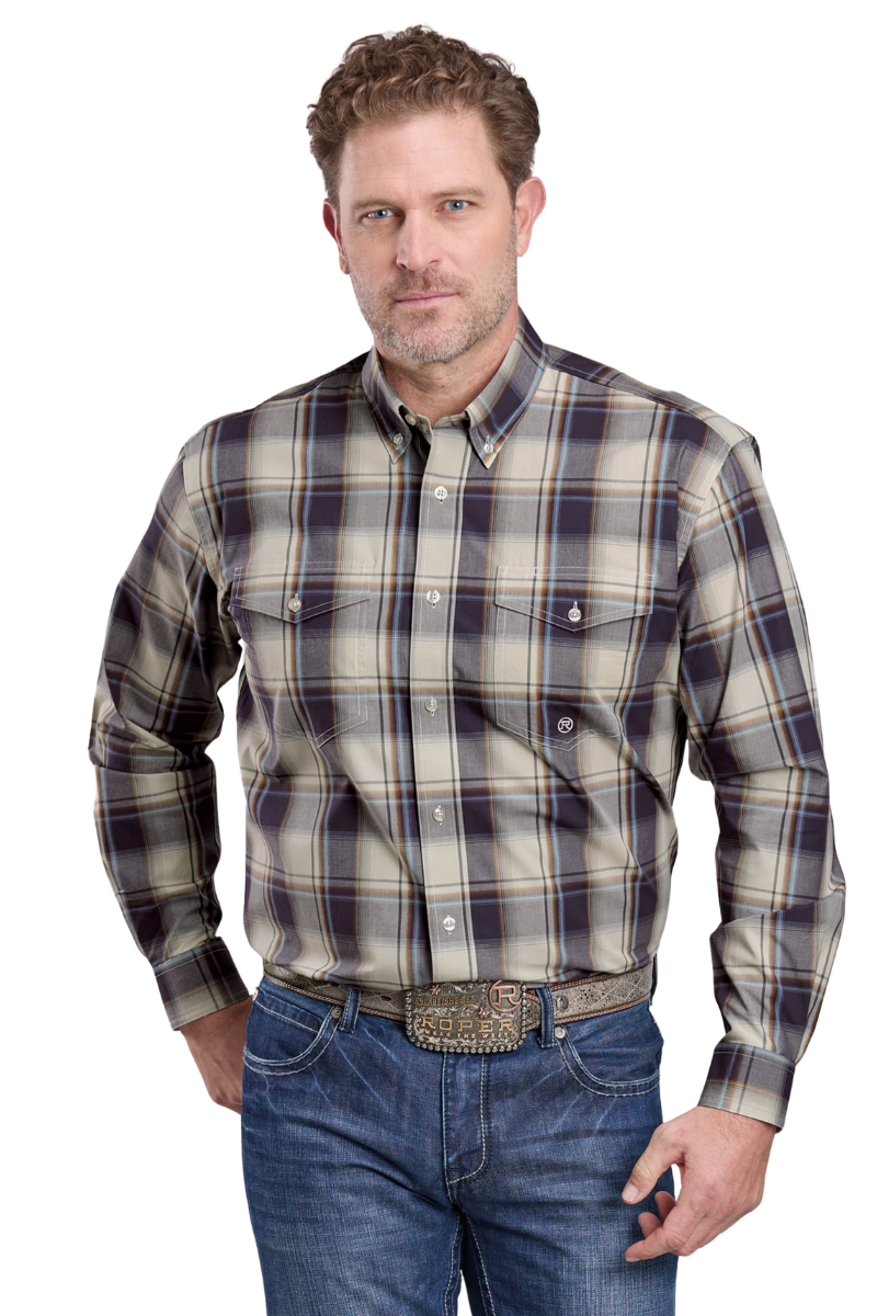 Roper Mens Amarillo Collection L/S Shirt (1378041) Plaid Purple