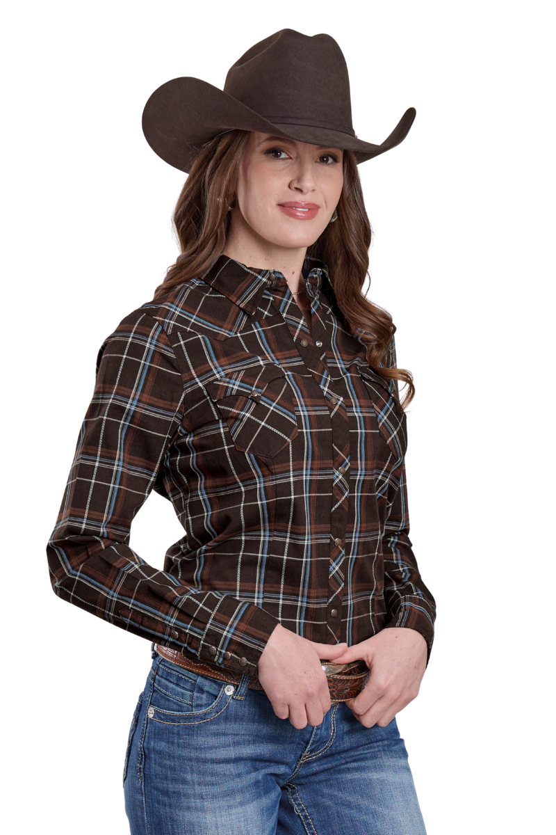Roper Womens West Made Collection L/S Shirt (50062709) Plaid Brown