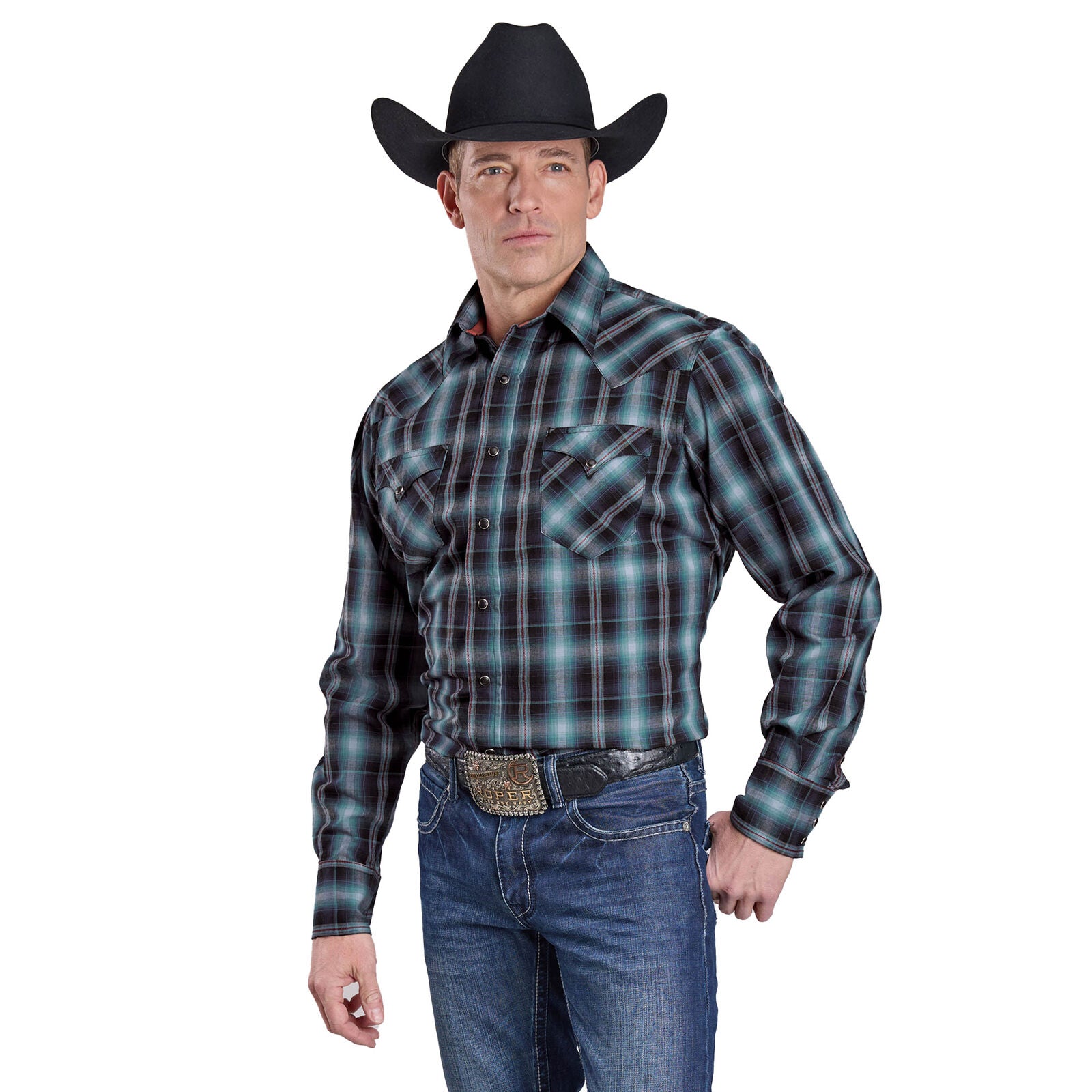 Roper Mens West Made Collection L/S Shirt (1062710) Plaid Blue