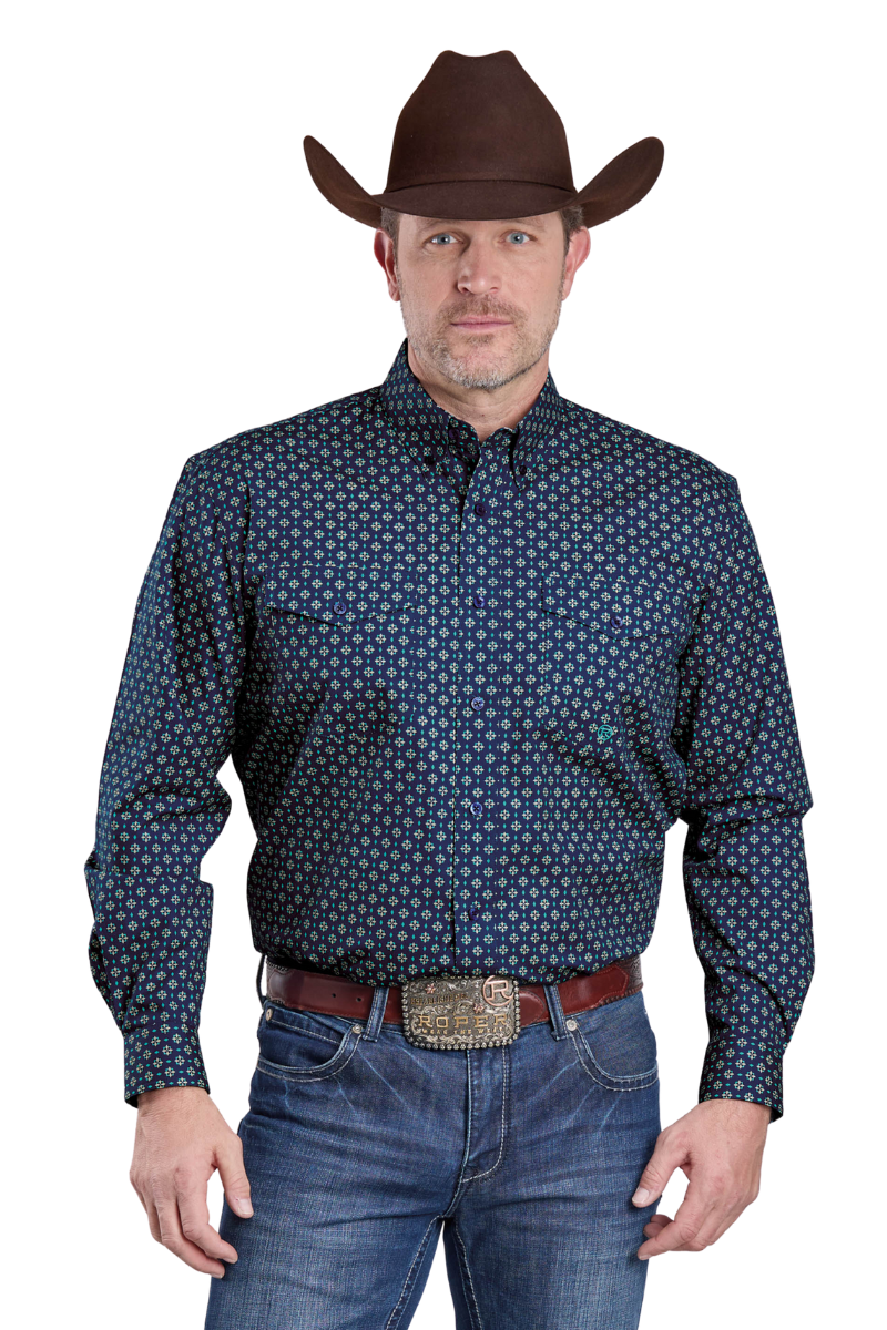 Roper Mens Amarillo Collection L/S Shirt (1325032) Print Blue