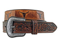 Roper Mens 1.1/2" Genuine Leather Belt With Debossed Ox Heads (8688500) Tan