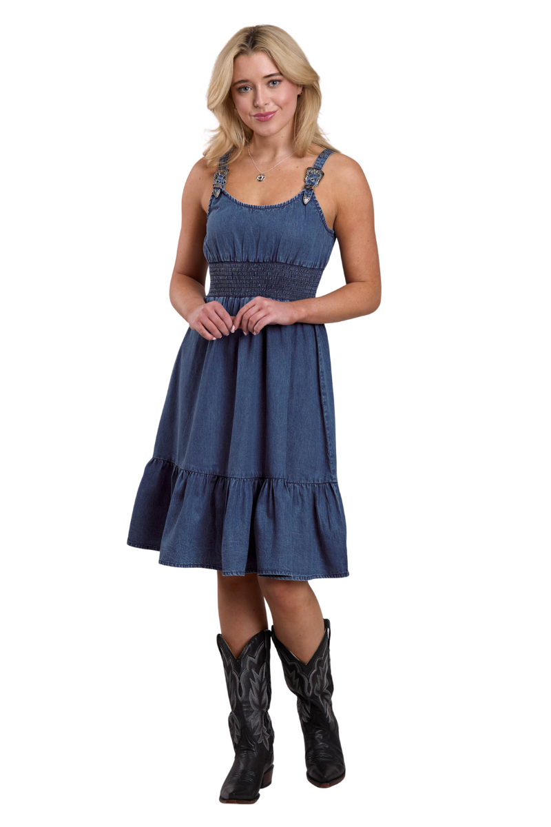 Roper Womens Five Star Collection Sleeveless Dress (57594173) Solid Blue