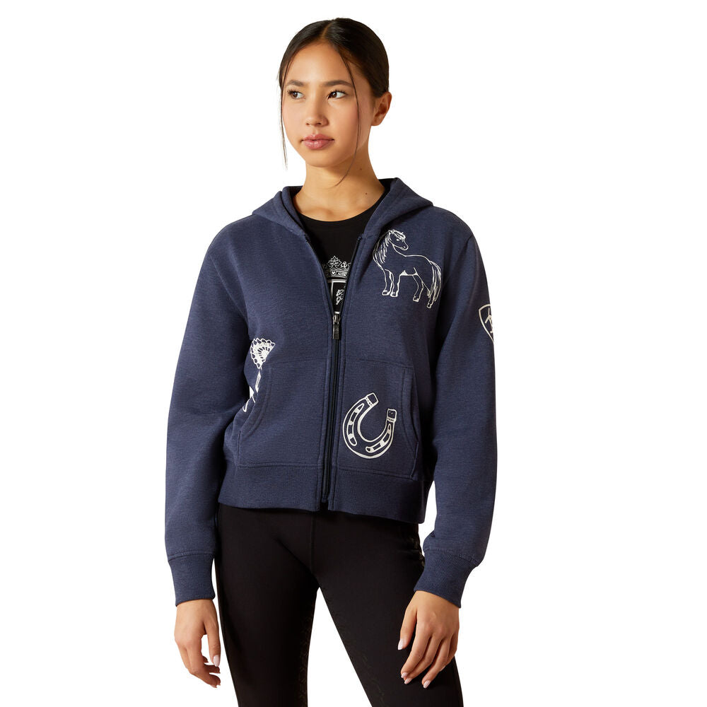 Ariat Girls Spiffy Full Zip Sweatshirt (10062478) Navy Heather