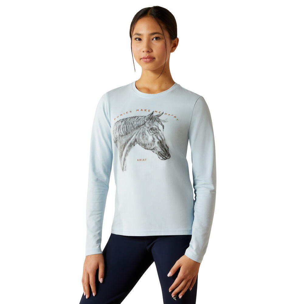 Ariat Girls Happy L/S Tee (10062566) Skyway