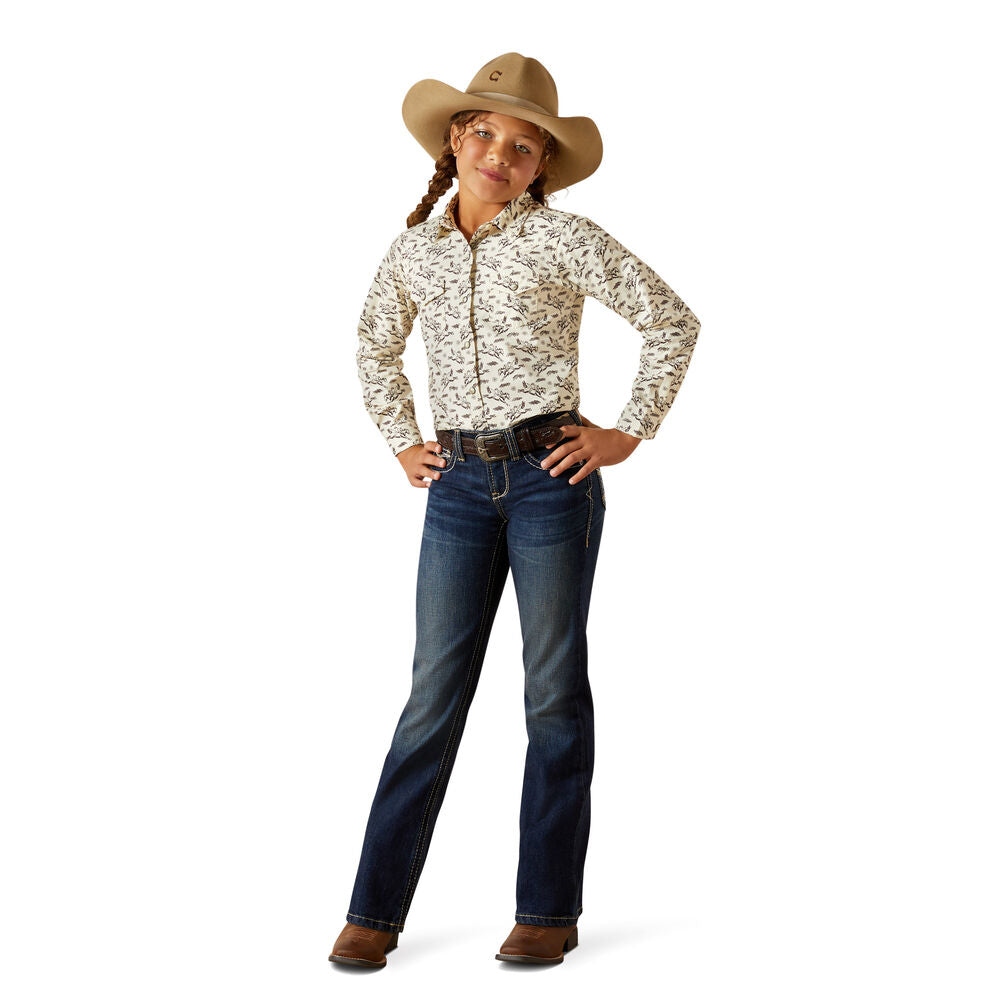 Ariat Girls Rodeo Time Snap L/S Shirt (10062842) Bucking Horse Print