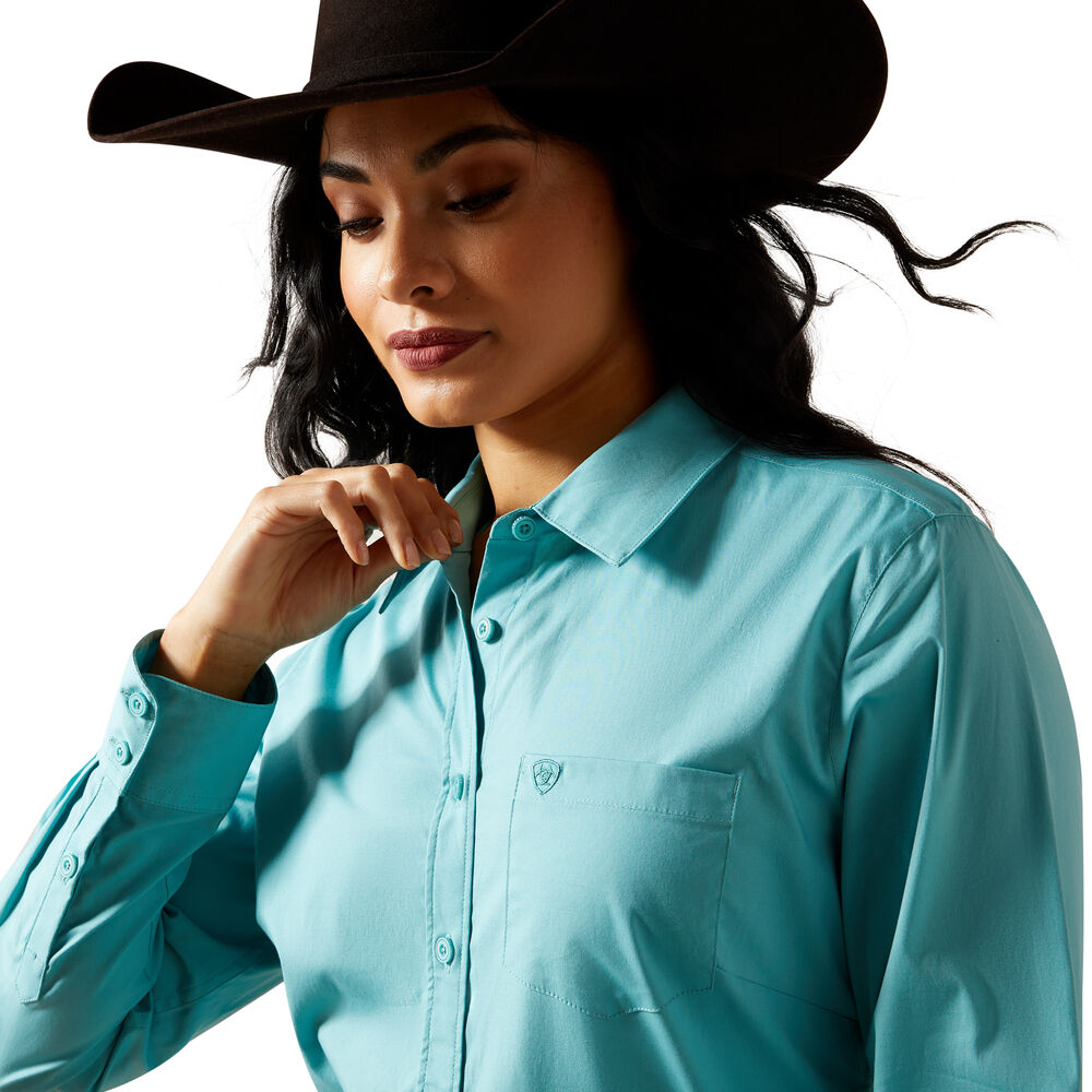 Ariat Womens Wrinkle Resistant Kirby L/S Shirt (10062538) Aqua Sea