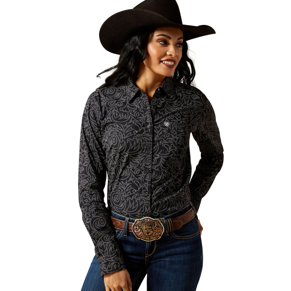 Ariat Womens Wrinkle Resistant Kirby L/S Shirt (10062539) Black Boot Stitch