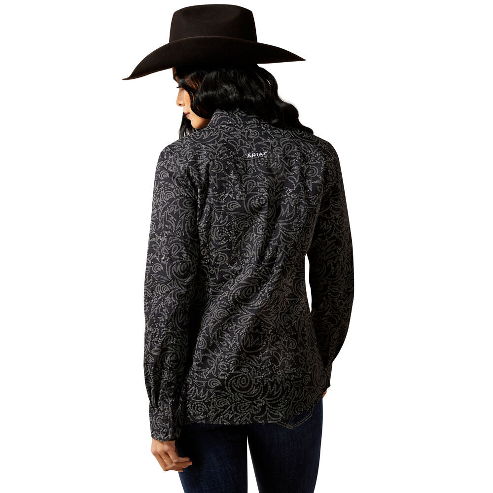 Ariat Womens Wrinkle Resistant Kirby L/S Shirt (10062539) Black Boot Stitch
