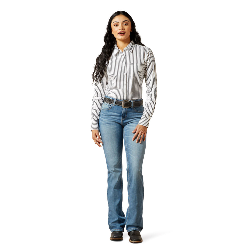 Ariat Womens Kirby Stretch L/S Shirt (10062658) Black/White Triangle Stripe