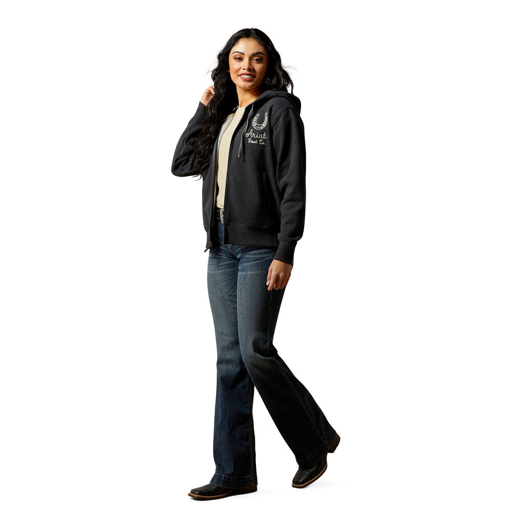 Ariat Womens Stitched Full Zip Hoodie (10062828) Charcoal Heather