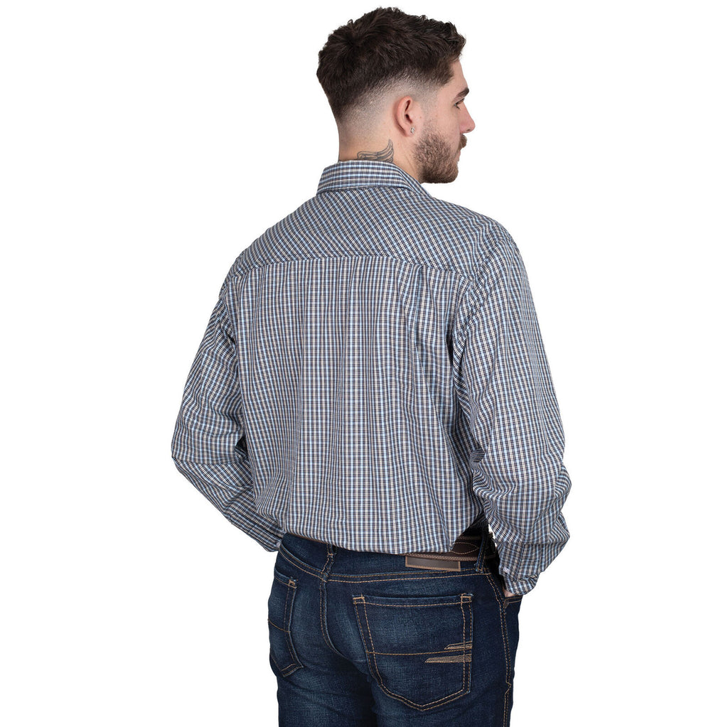 Just Country Mens Austin Full Button L/S Print Shirt (MWLS2585) Navy/Light Blue Check