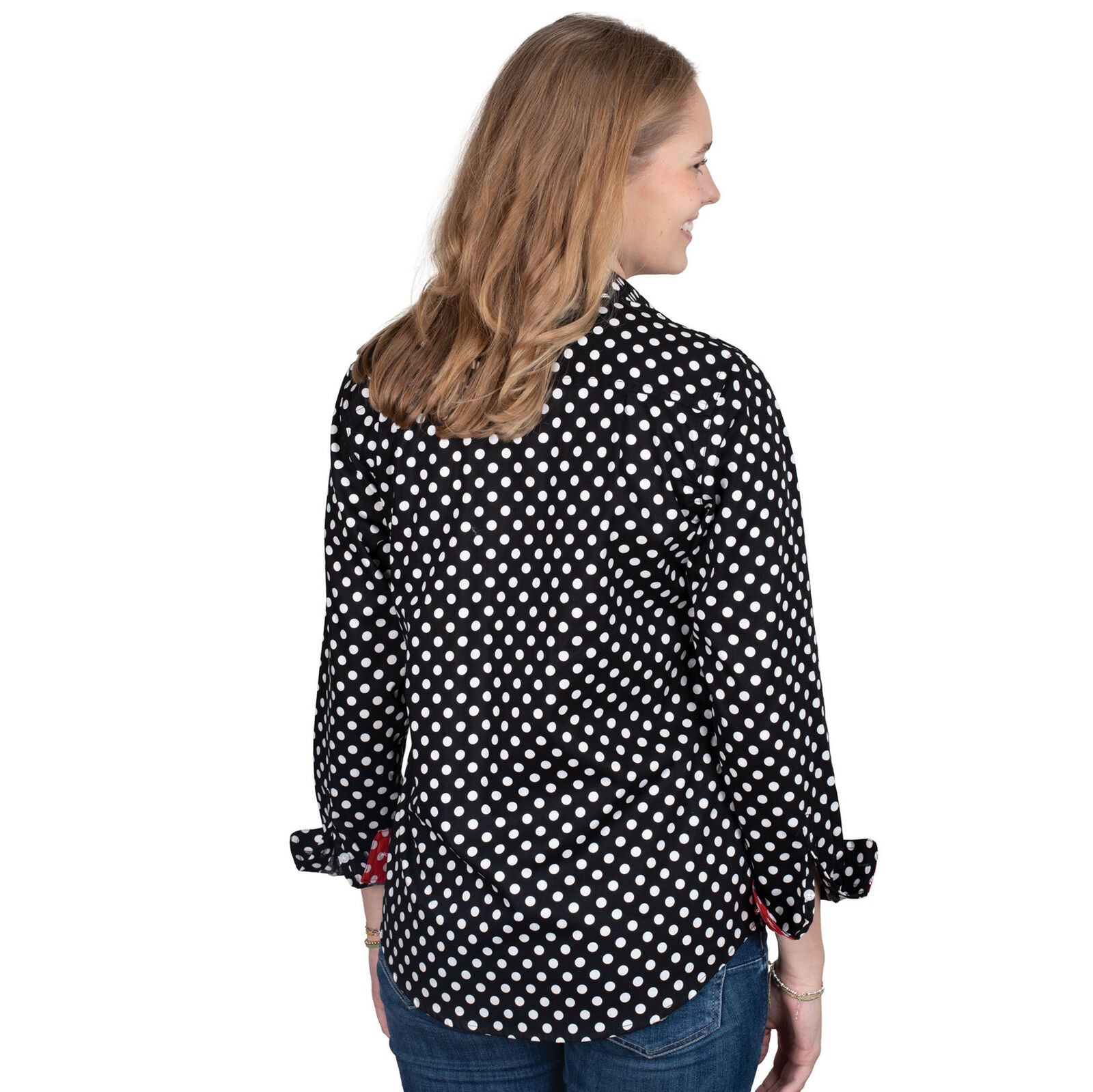 Just Country Womens Abbey Full Button L/S Print Shirt (WWLS2558) Black Polka Dots/Red Polka Dots