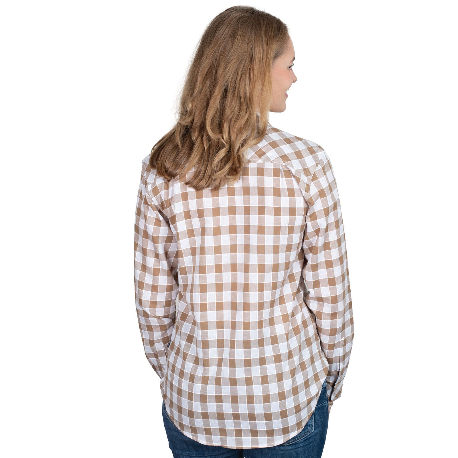 Just Country Womens Abbey Full Button L/S Print Shirt (WWLS2562) Tan/White Check
