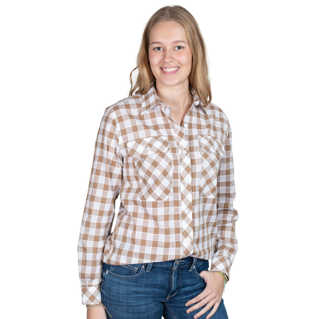 Just Country Womens Abbey Full Button L/S Print Shirt (WWLS2562) Tan/White Check